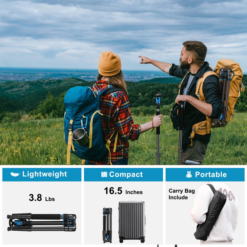 JOILCAN Tripod for Camera, 81" Aluminum Camera Tripod, 83" DSLR Tripods & Monopods, Heavy Duty Travel Tripod for Binoculars Spotting Scope Telescope, Max Load 35lb - Image 4
